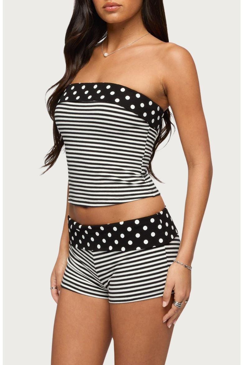 Presley Stripe & Polka Dot Foldover Tube Top, Alternate, color, BLACK-AND-WHITE