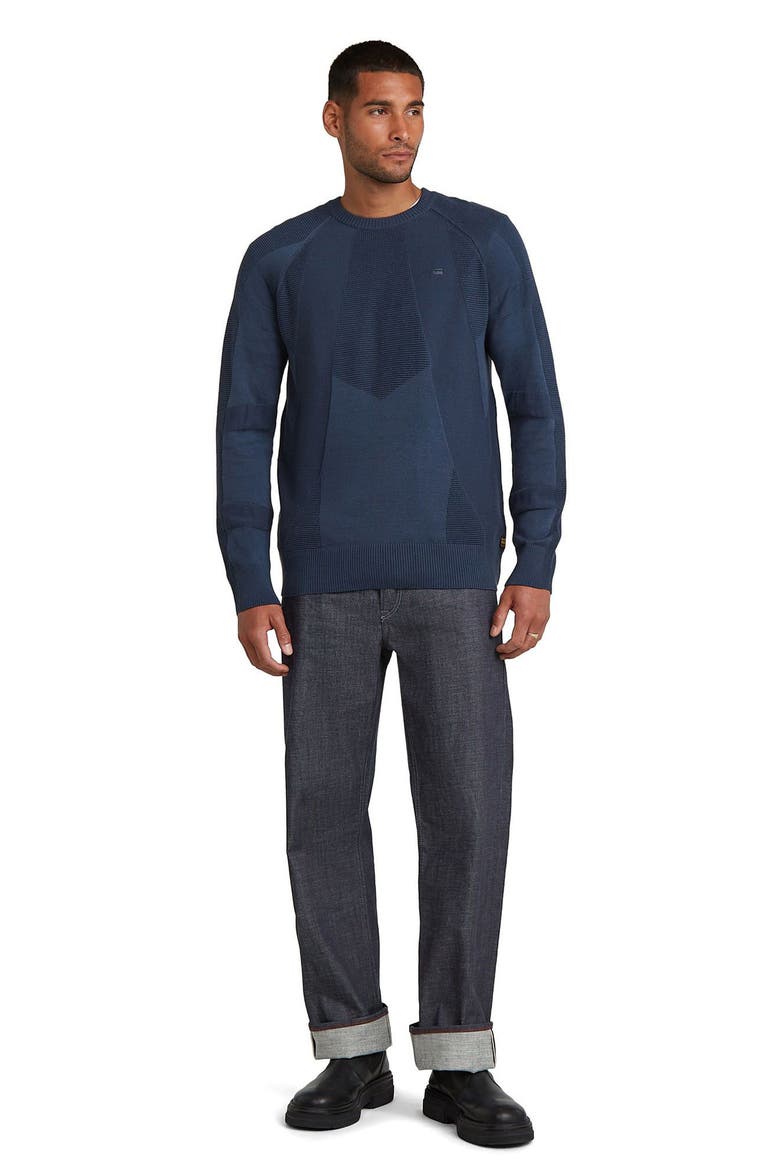 3D Biker Textureblock Crewneck Sweater, Alternate, color, INDIA INK/ SALUTE