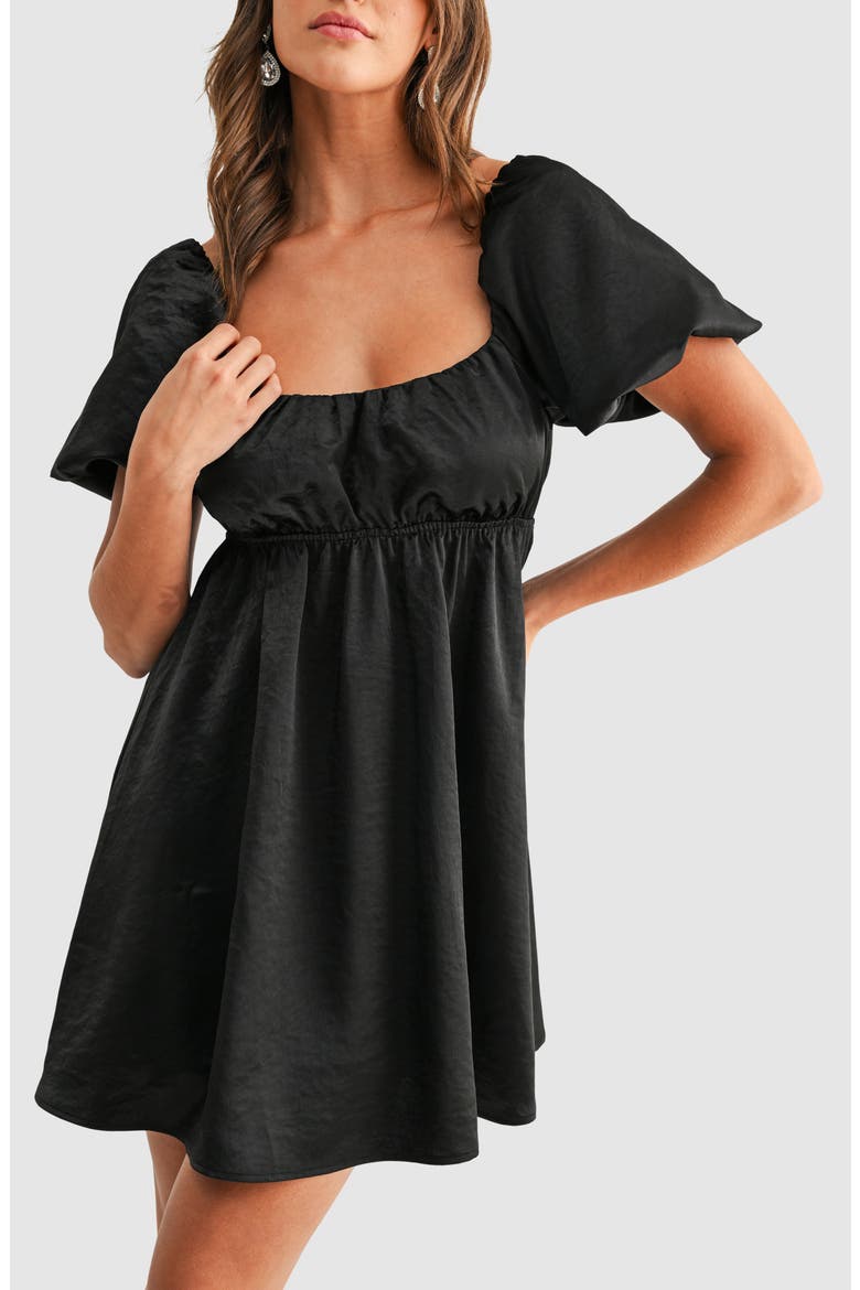 Satin Babydoll Minidress, Alternate, color, BLACK