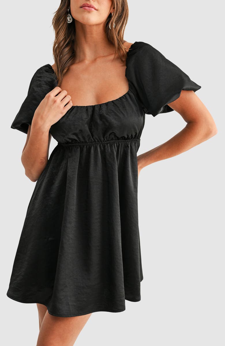 All in Favor Satin Babydoll Minidress, Alternate, color, Black