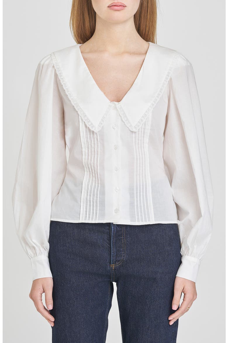 Cynthia Pintuck Pleat Lace Detail Cotton Button-Up Shirt, Main, color, IVORY