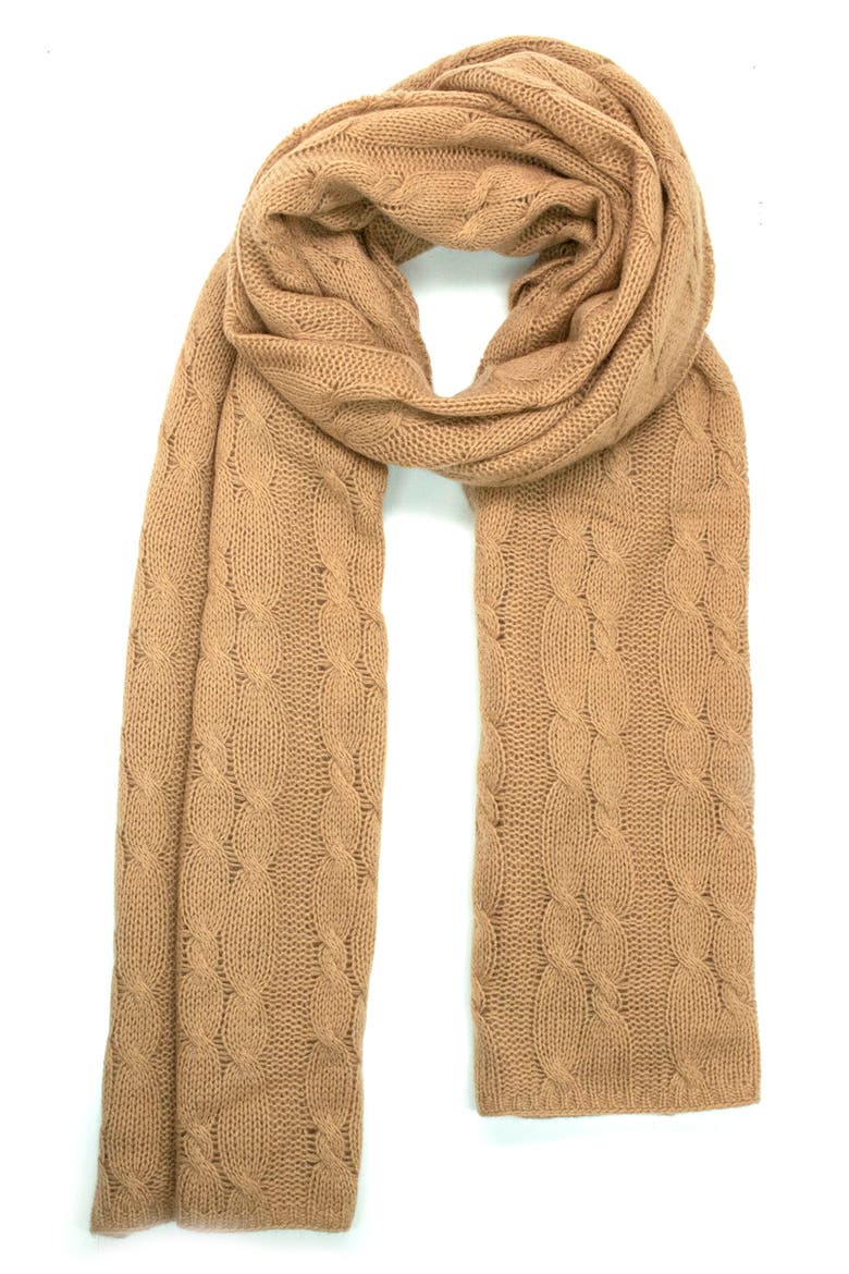Cashmere Cable Knit Scarf, Alternate, color, CAMEL