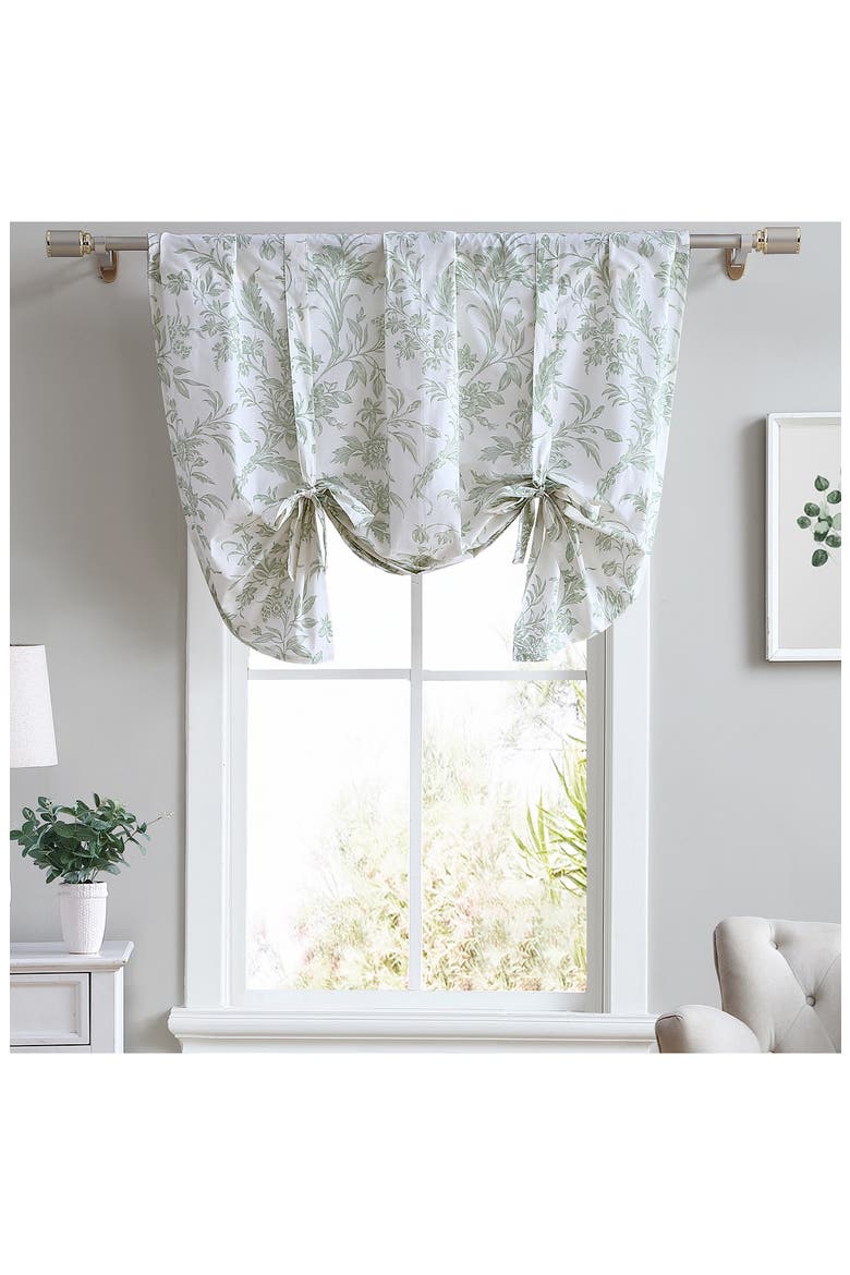 Natalie 50" L x 25" W Cotton Floral Tie Up Valance - Light Green, Alternate, color, OPEN LT-PASTEL GREEN