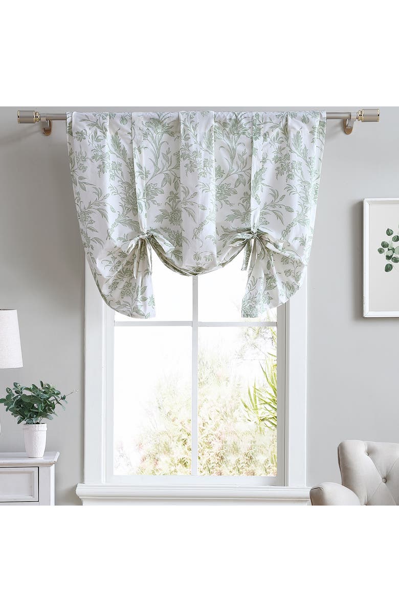 Laura Ashley Natalie 50" L x 25" W Cotton Floral Tie Up Valance - Light Green, Alternate, color, Open Lt-Pastel Green