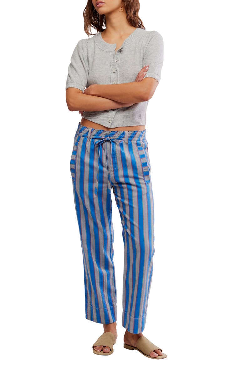 Free People Marielle Stripe Cotton Drawstring Pants, Alternate, color, Sapphire Combo