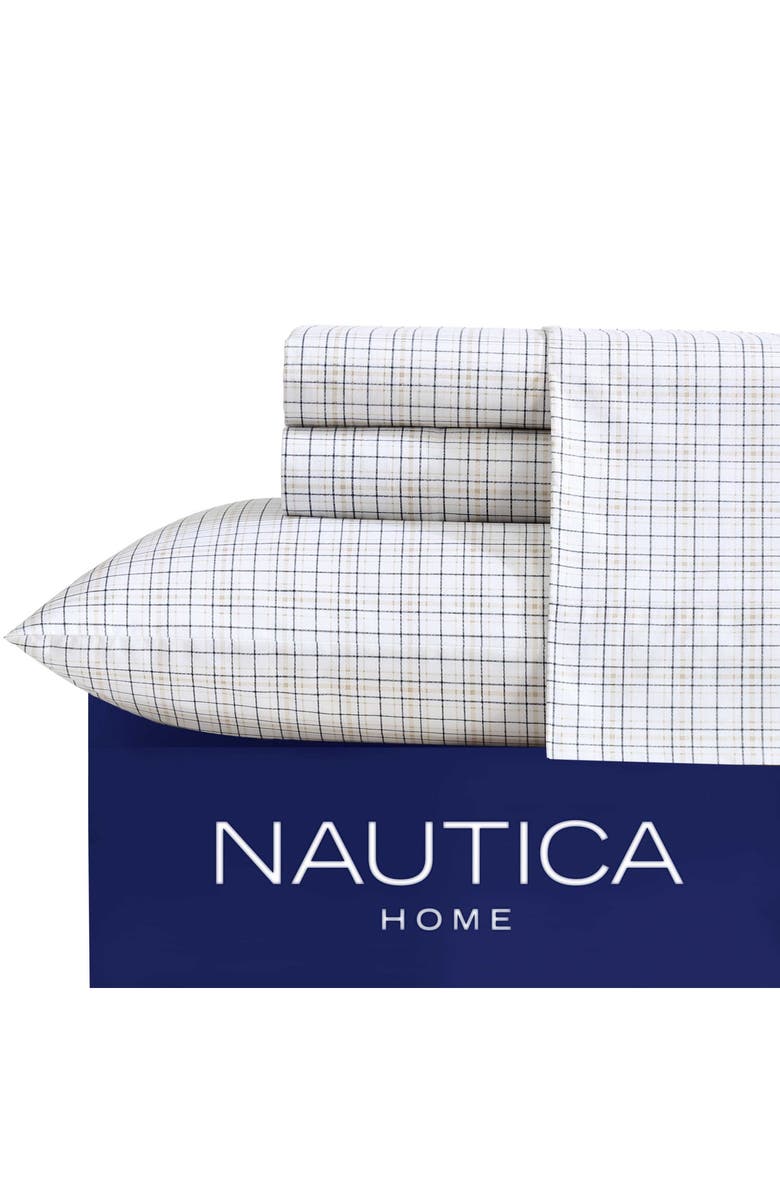 Nautica Malor Plaid 200 Thread Count Cotton Percale Sheet Set, Alternate, color, Sea Wheat/ Navy