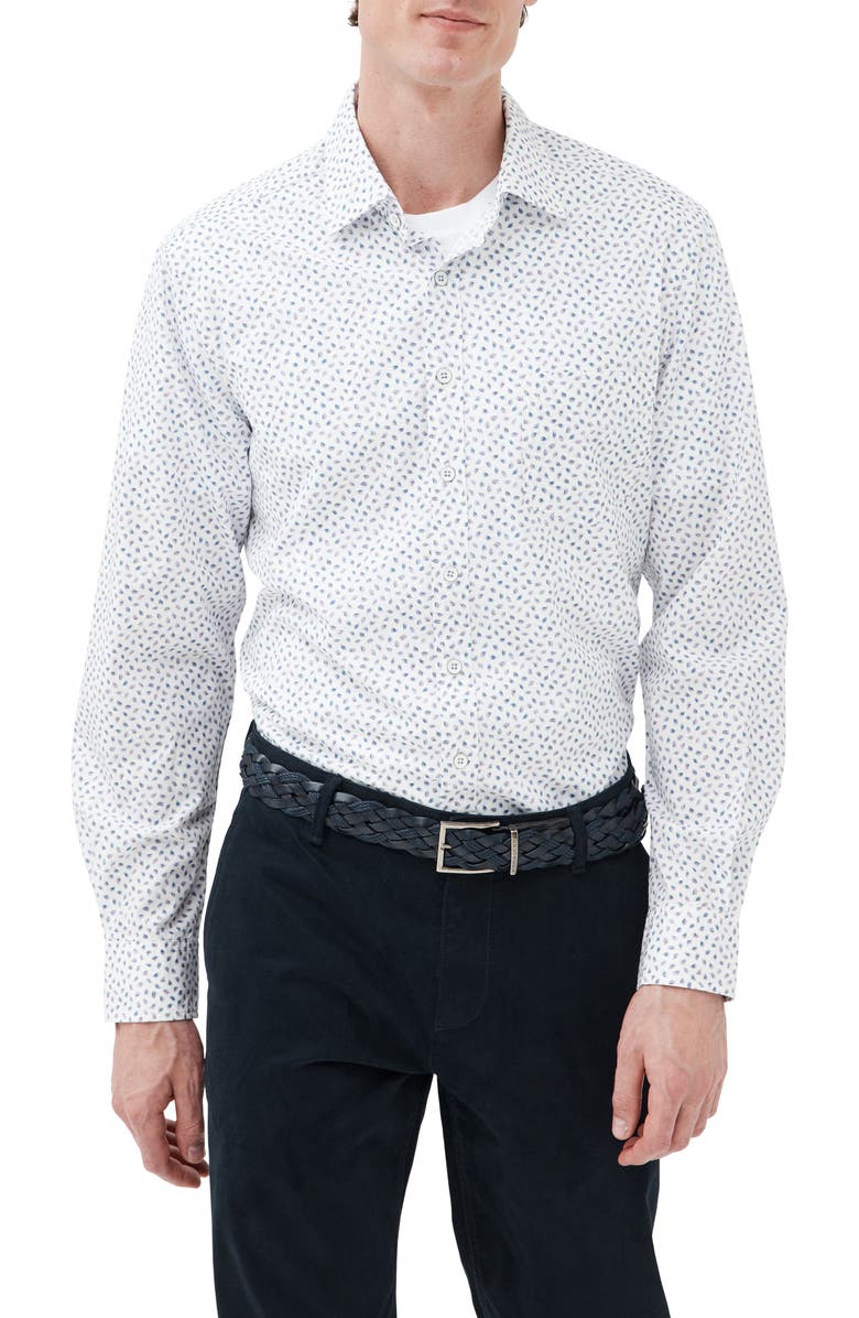 Rodd & Gunn Cove Road Leaf Print Button-Up Shirt, Main, color, Quartz