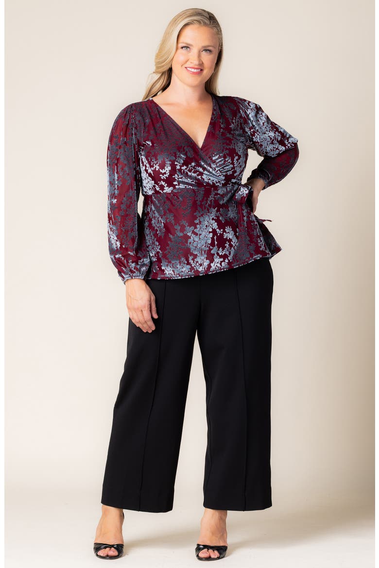 Loretta Burnout Velvet Wrap Top, Alternate, color, BURGUNDY FROSTED BRANCHES