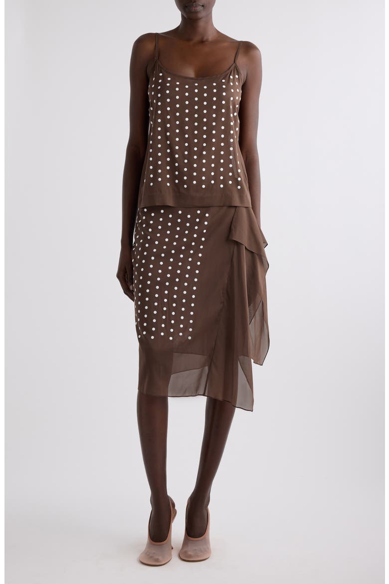 Sima Polka Dot Stretch Silk Wrap Skirt, Alternate, color, BROWN