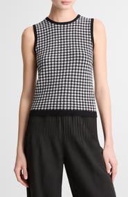 Vince Gingham Check Sleeveless Wool & Cotton Blend Sweater