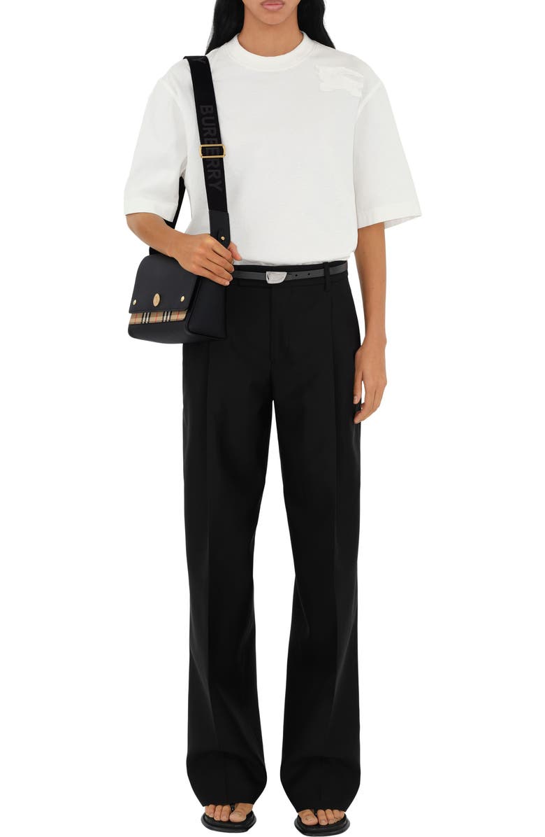 Burberry Note Leather & Vintage Check Crossbody Bag, Alternate, color, Black