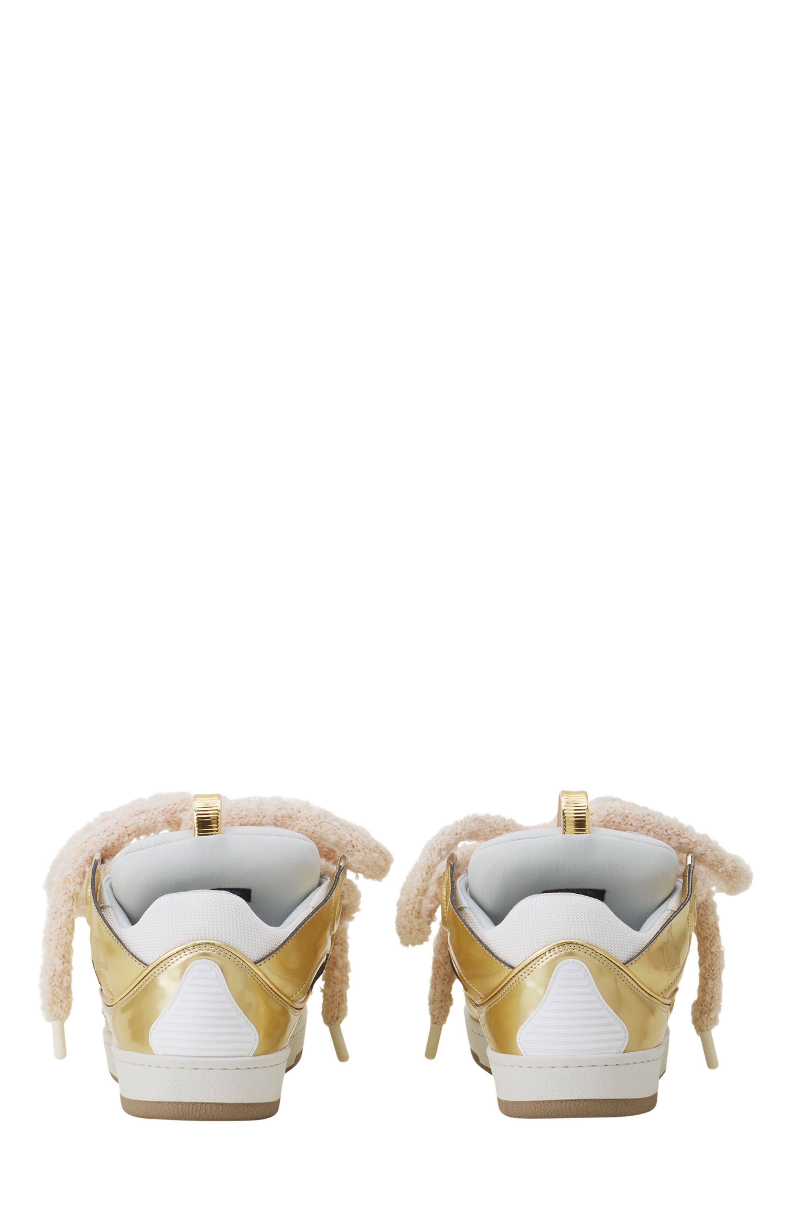 Lanvin Curb Metallic Leather Sneakers With Mesh Laces, Alternate, color, Gold