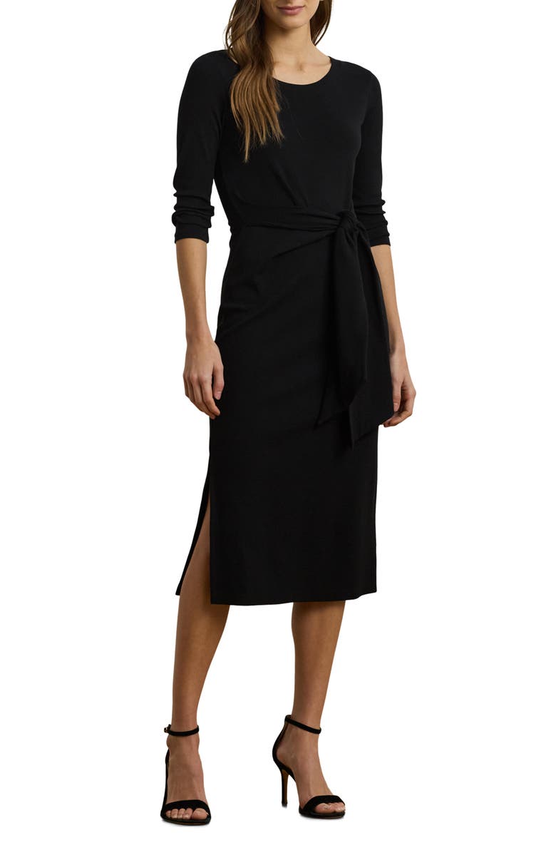 Lauren Ralph Lauren Tie Waist Rib Cotton Blend Midi Dress, Main, color,