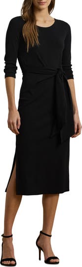 Lauren Ralph Lauren ★【ブレンド ドレス】Tie Waist Rib Dress Lauren Ralph Lauren Tie Waist Rib Cotton Blend Midi Dress