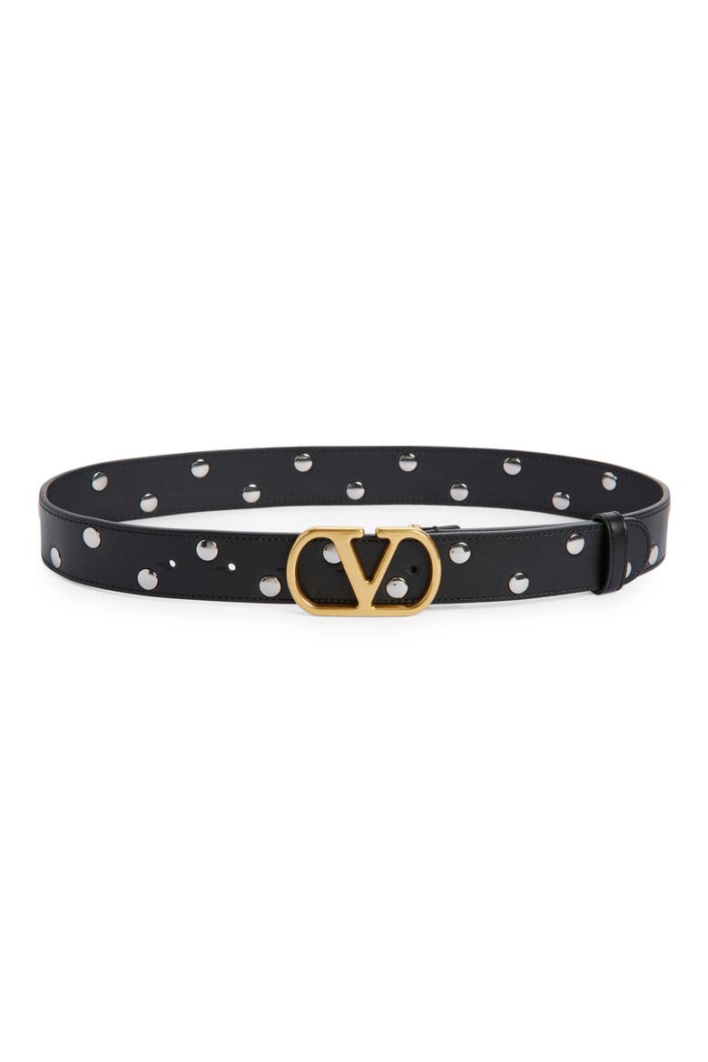 VLOGO Signature Studded Leather Belt, Main, color, NERO