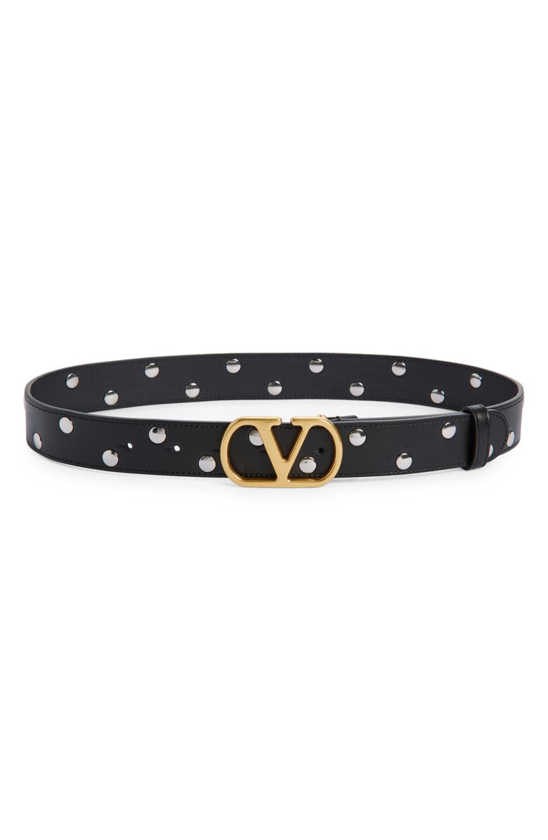 Valentino Garavani VLOGO Signature Studded Leather Belt, Main, color, Nero