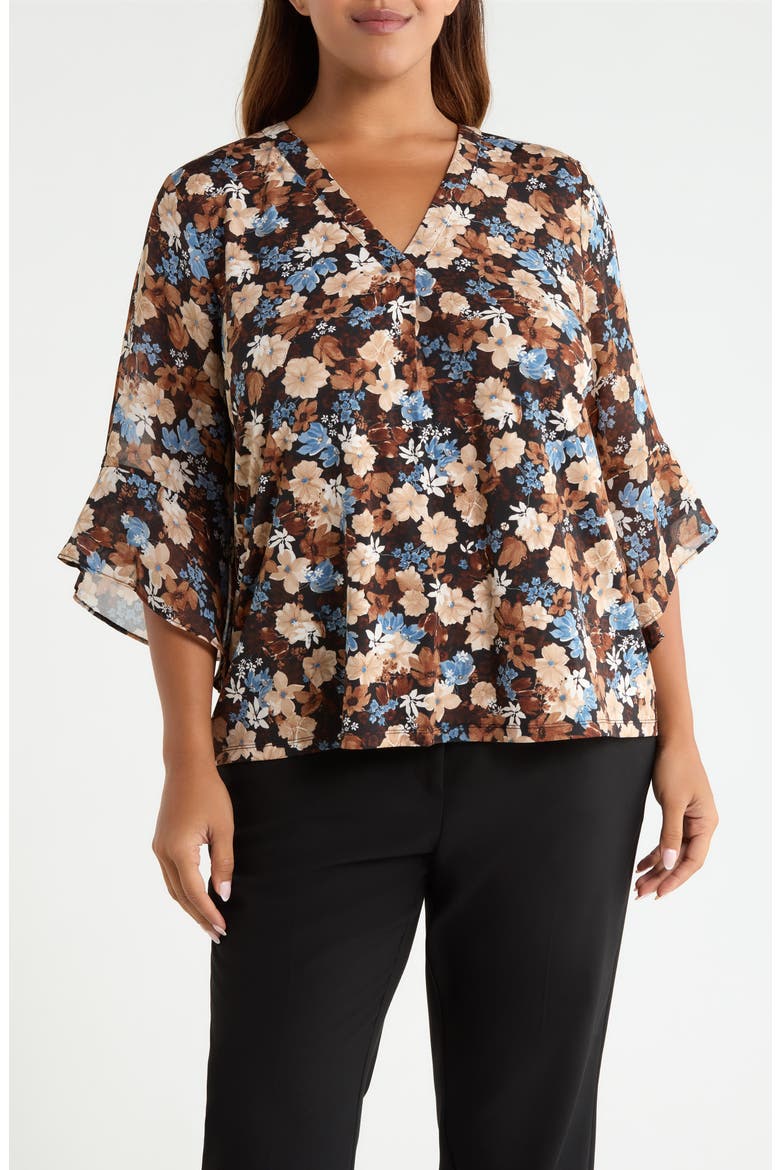 Floral Split Neck Bell Sleeve Top, Main, color, ANNE BLACK MULTI