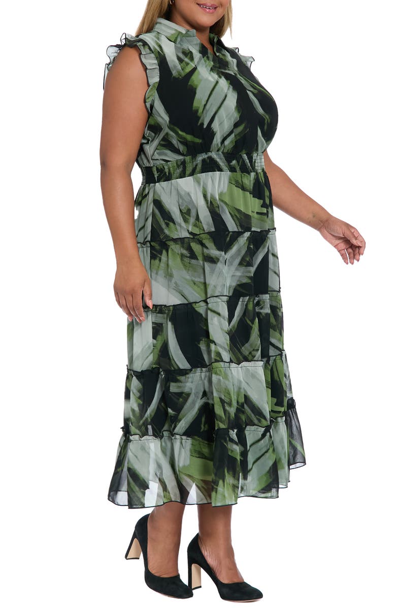 London Times Flutter Sleeve Tiered Maxi Dress, Alternate, color, Black/ O Green