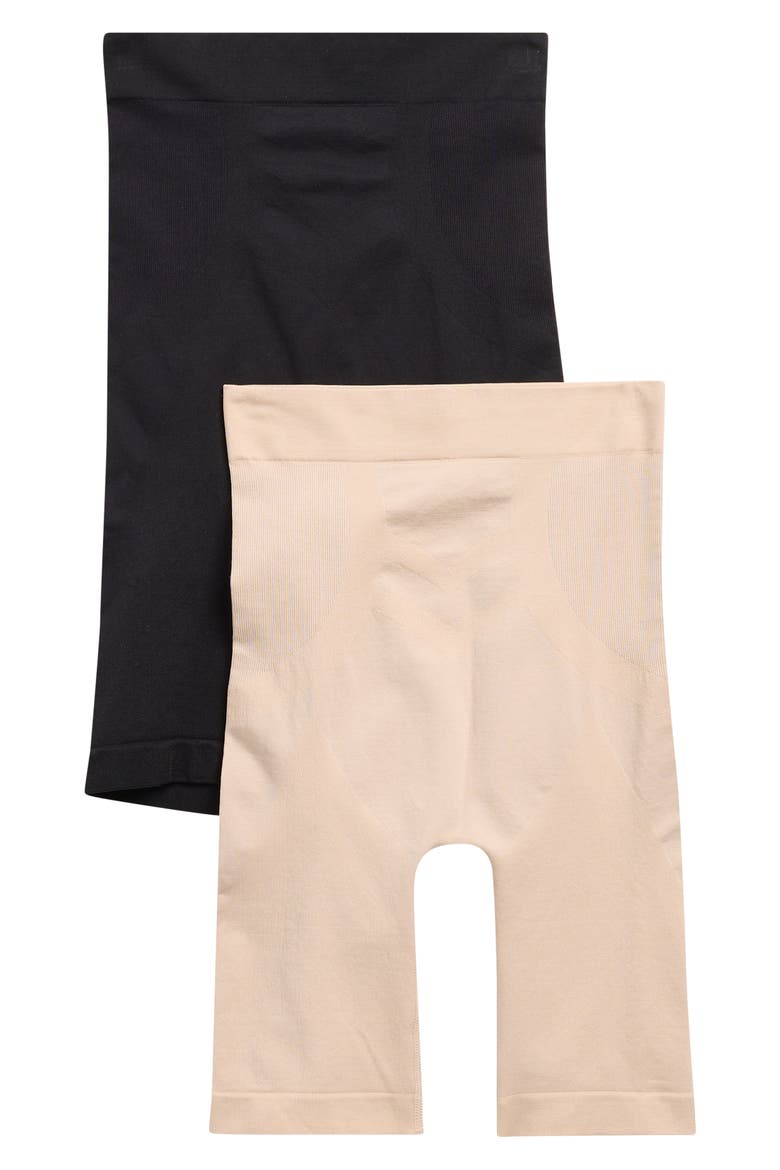 Assorted 2-Pack Seamless High Waist Long Leg Shaping Shorts, Main, color, ONDINE BLUSH/BLACK