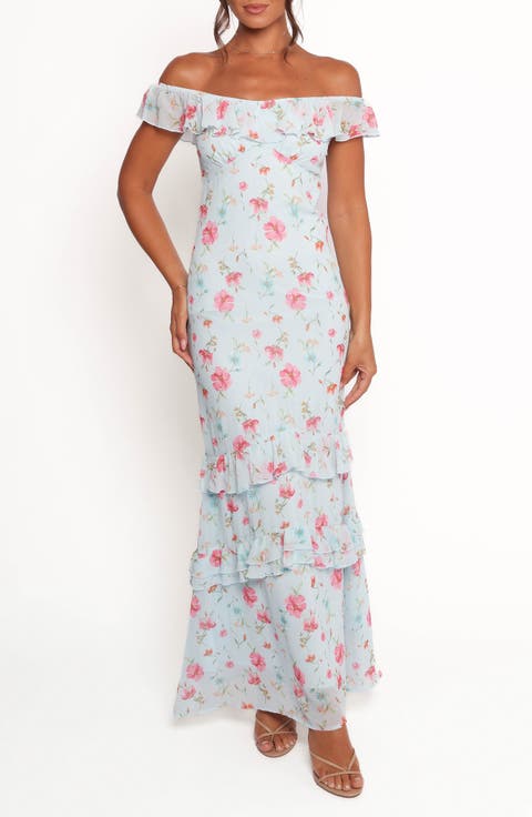 ワンピース INSTANTFUNK Off-the-shoulder slim long dress 4BTR508 Damiris Off-The-Shoulder Gown in navy | Ramy Brook