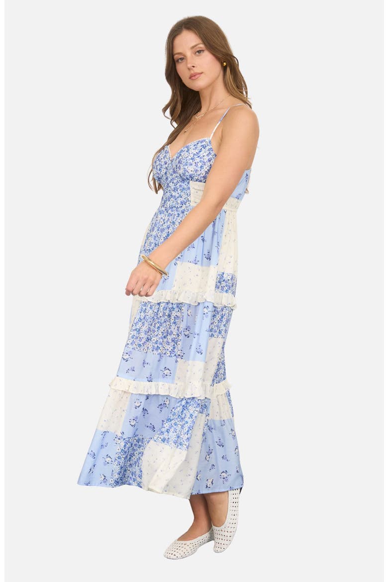 Patchwork Print Tiered Sundress, Alternate, color, BLUE MULTI