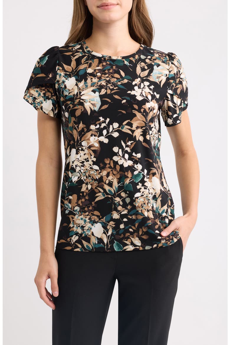 Floral Print Tulip Sleeve Jersey Top, Main, color, ANNE BLACK/ TREELINE MULTI