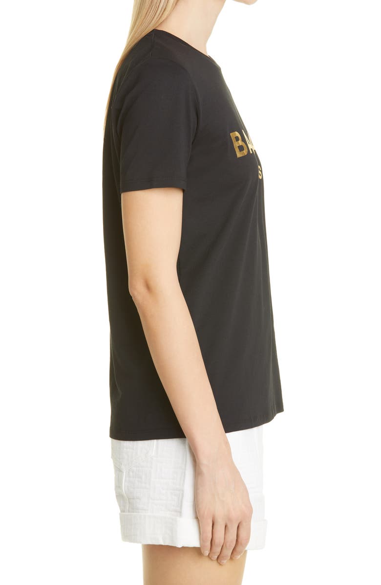 Balmain Button Shoulder Metallic Logo Graphic Tee, Alternate, color,