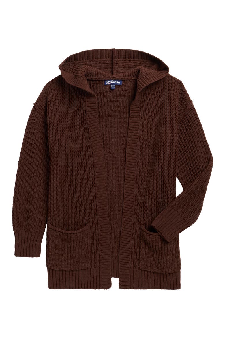 Kids' Hooded Open Cardigan, Main, color, CHESTNUT