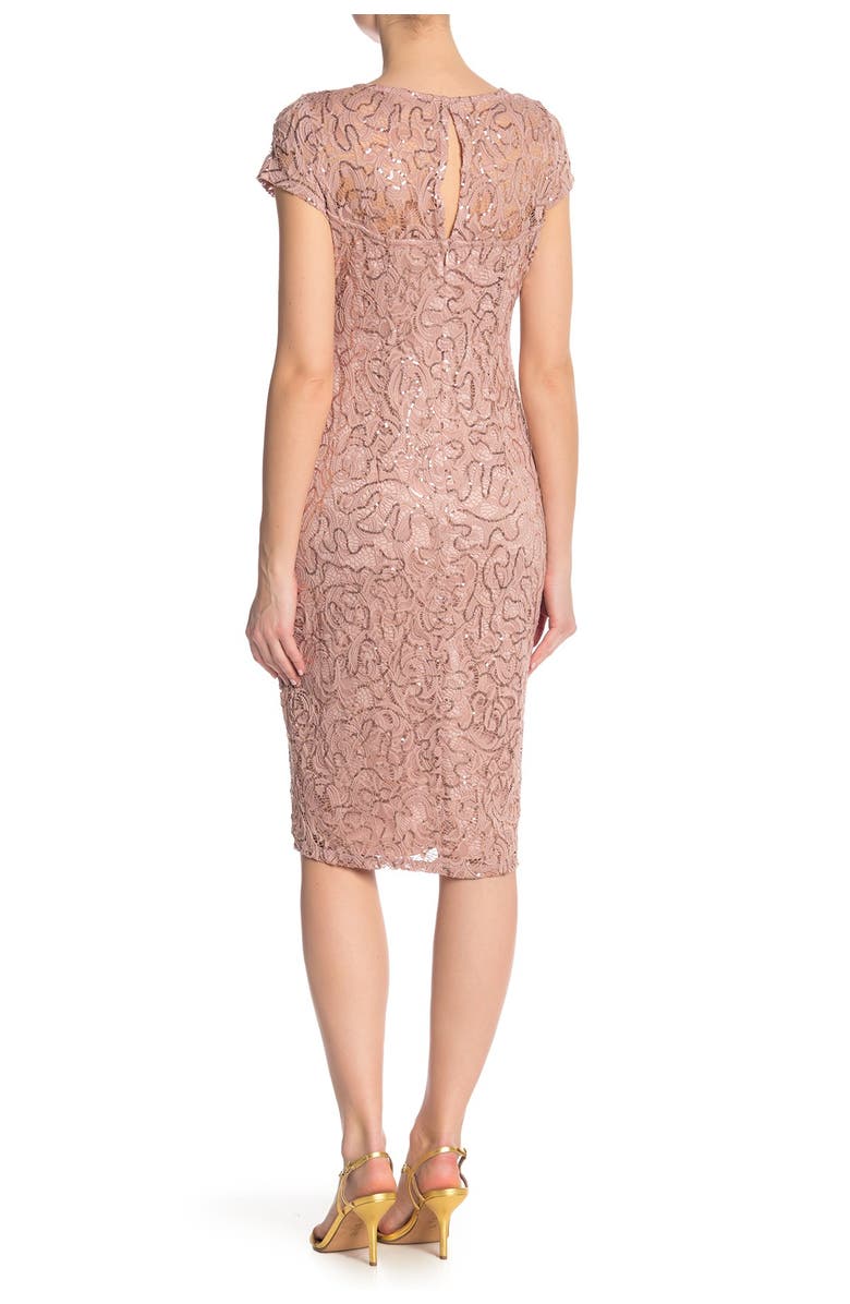 Marina Sequin Lace Cap Sleeve Sheath Dress, Alternate, color, Blush