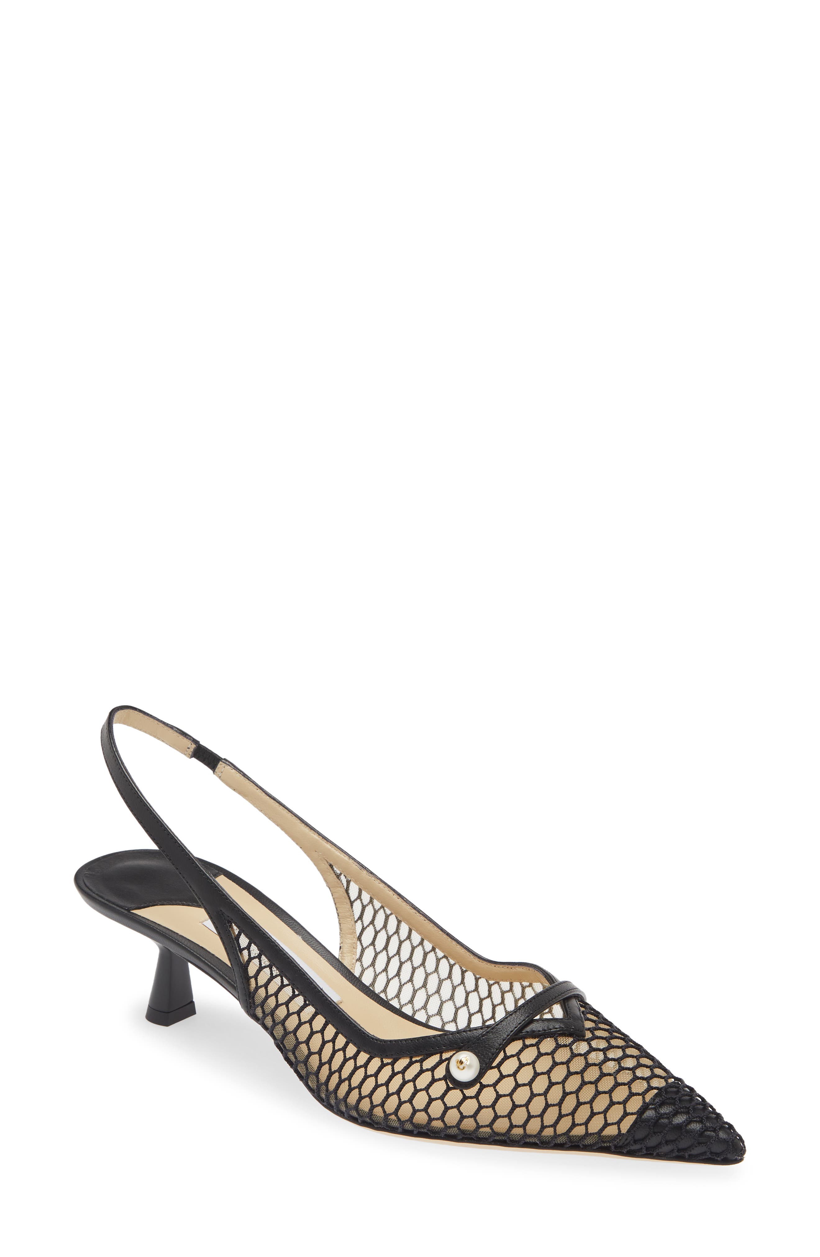 Jimmy Choo Amita Kitten Heel Pointed Toe Slingback Pump, Main, color, Black/ Black