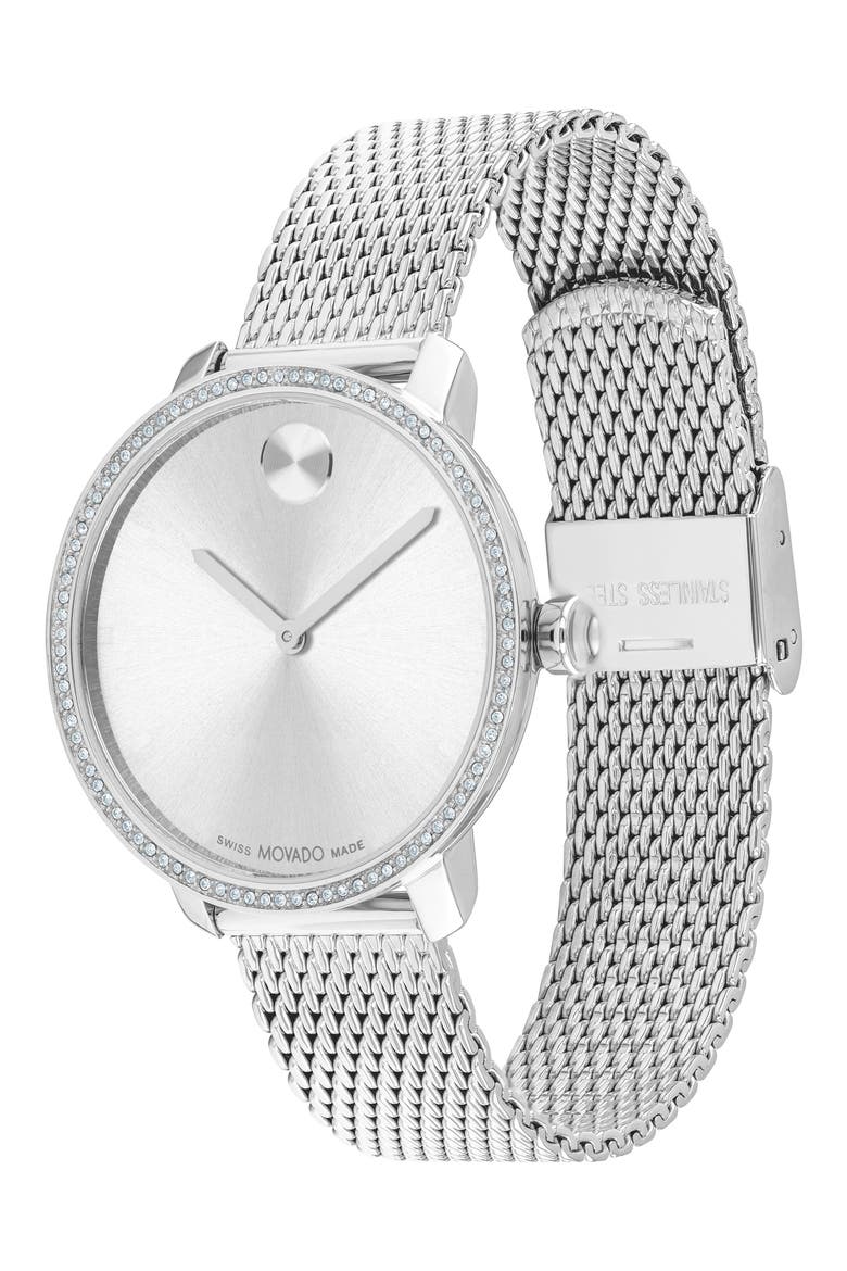 Bold Shimmer Mesh Strap Watch, 34mm, Alternate, color, SILVER DIAL