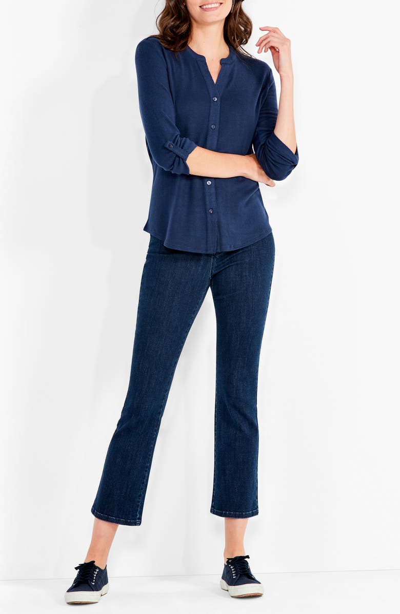 NIC+ZOE Sweet Dreams Roll Sleeve Button-Up Shirt, Alternate, color, Dark Indigo