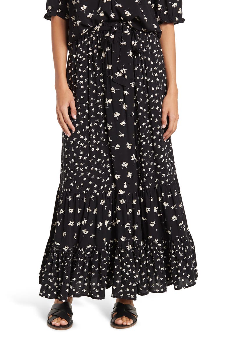 Floral Maxi Skirt, Main, color, BLACK IVORY FLRL