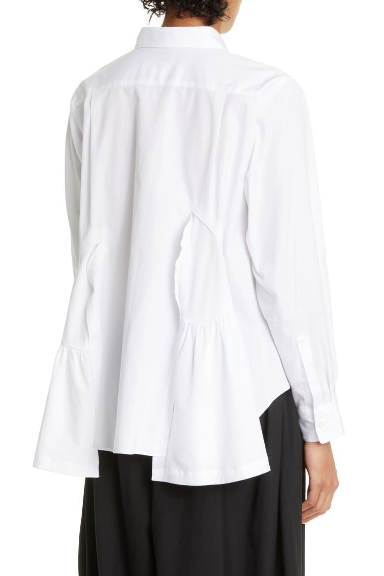 Gathered Inset Cotton Broadcloth Button-Up Shirt, Alternate, color, WHITE