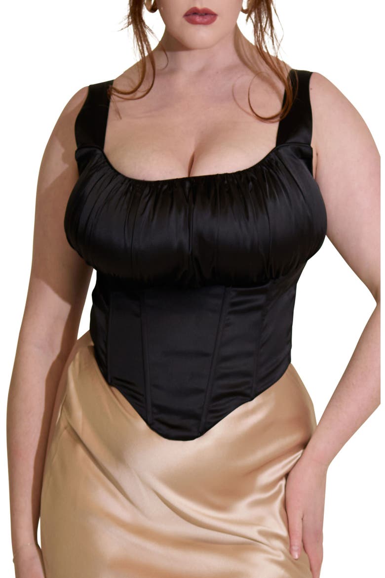 Alyssa Fuller Bust Satin Corset Top, Main, color, Black