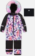 Deux par Deux Play Floral Faux Fur Hood & Expandable Sleeve One Piece Snowsuit