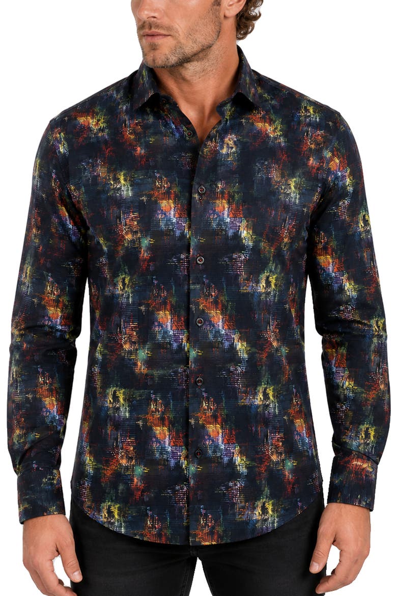 Fibonacci Long Sleeve Performance Stretch Button Up Shirt, Main, color, BLUE