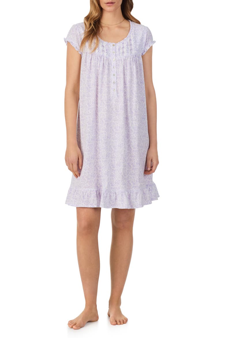 Floral Cap Sleeve Short Cotton Jersey Nightgown, Main, color, WHITE/ LILAC