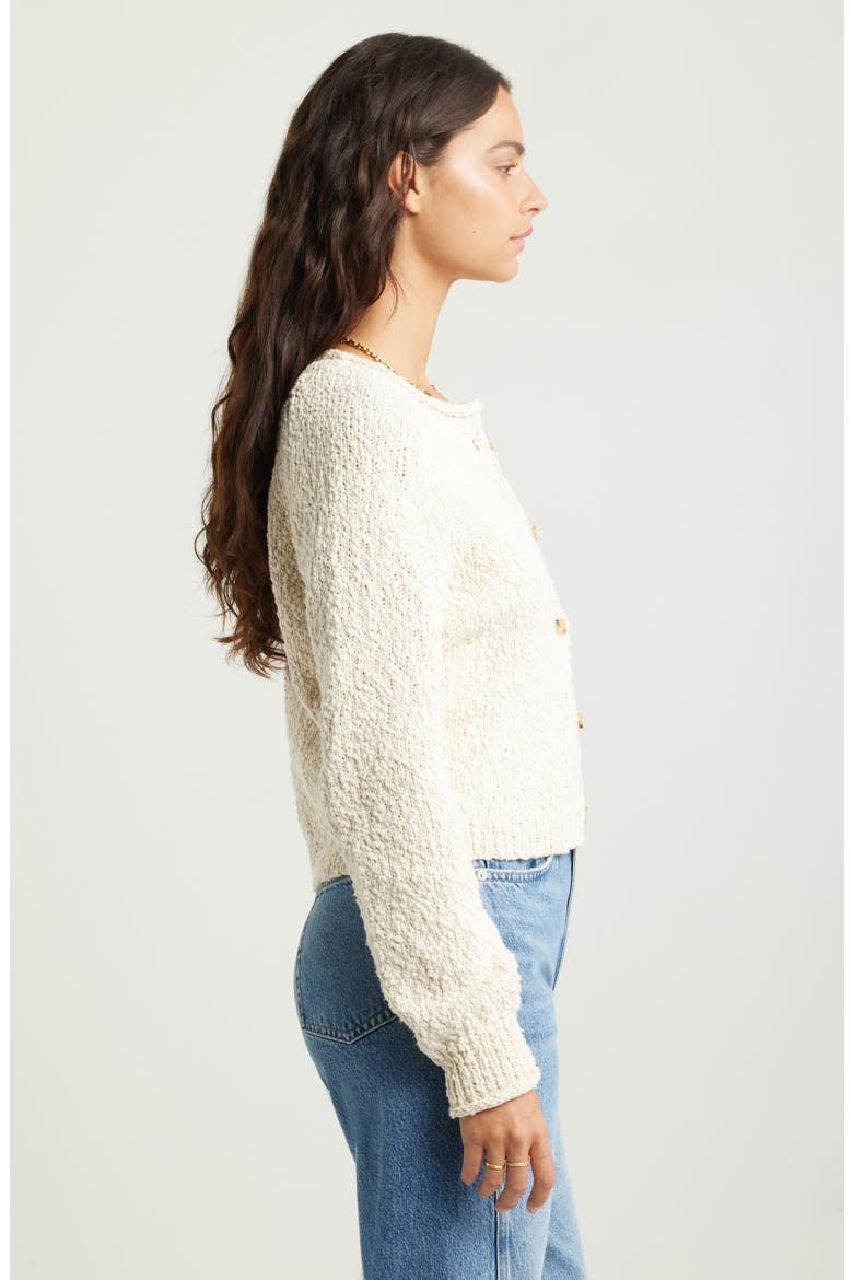 Fitted Textured Cotton Cardigan, Alternate, color, IVORY DOVE