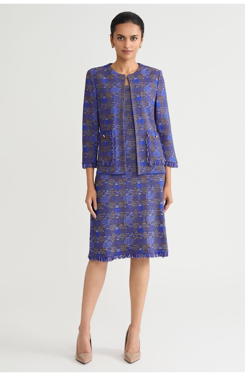 Ming Wang Heritage Fringe Tweed Knit Jacket, Alternate, color, Sapphire Sea/Dark Umber/Ivory