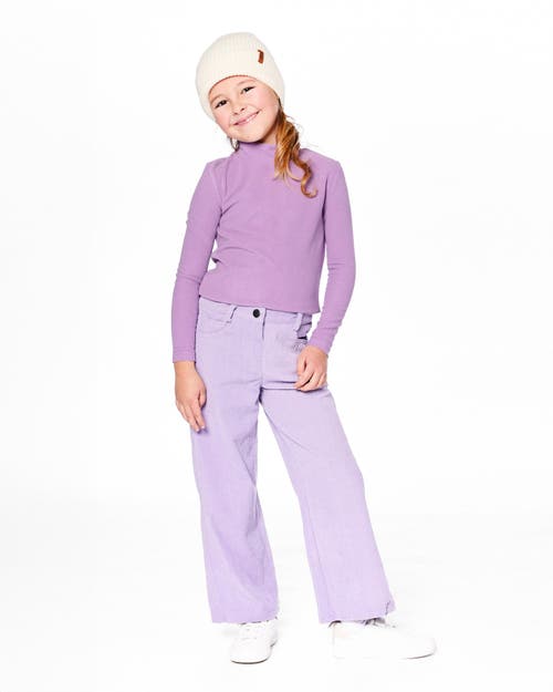 Deux Par Deux Super Soft Ribbed Mock Neck Top In Purple