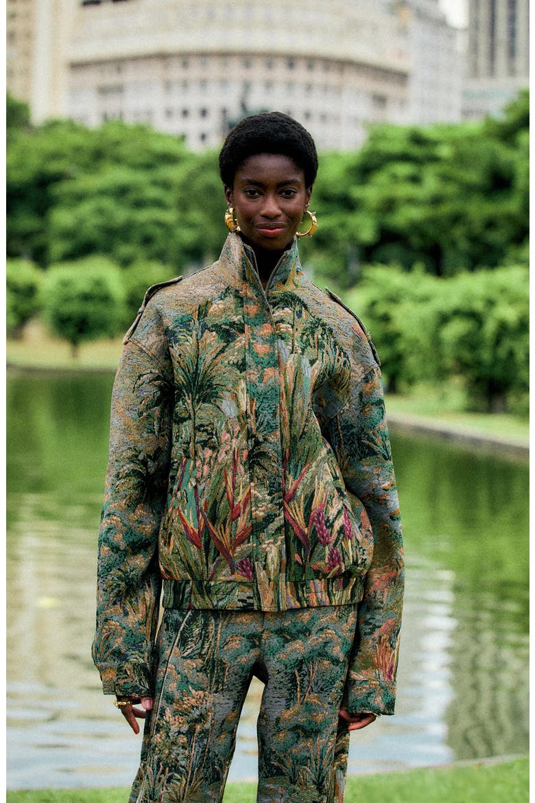 Petricor Jacquard Short Jacket, Alternate, color, GREEN