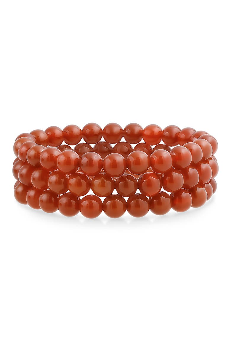 Set of 3 Semiprecious Stone Beaded Stretch Bracelets, Main, color, RED