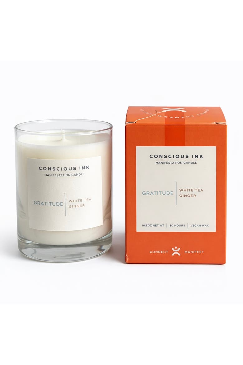Gratitude White Tea + Ginger Manifestation Candle + Ink, Main, color, White