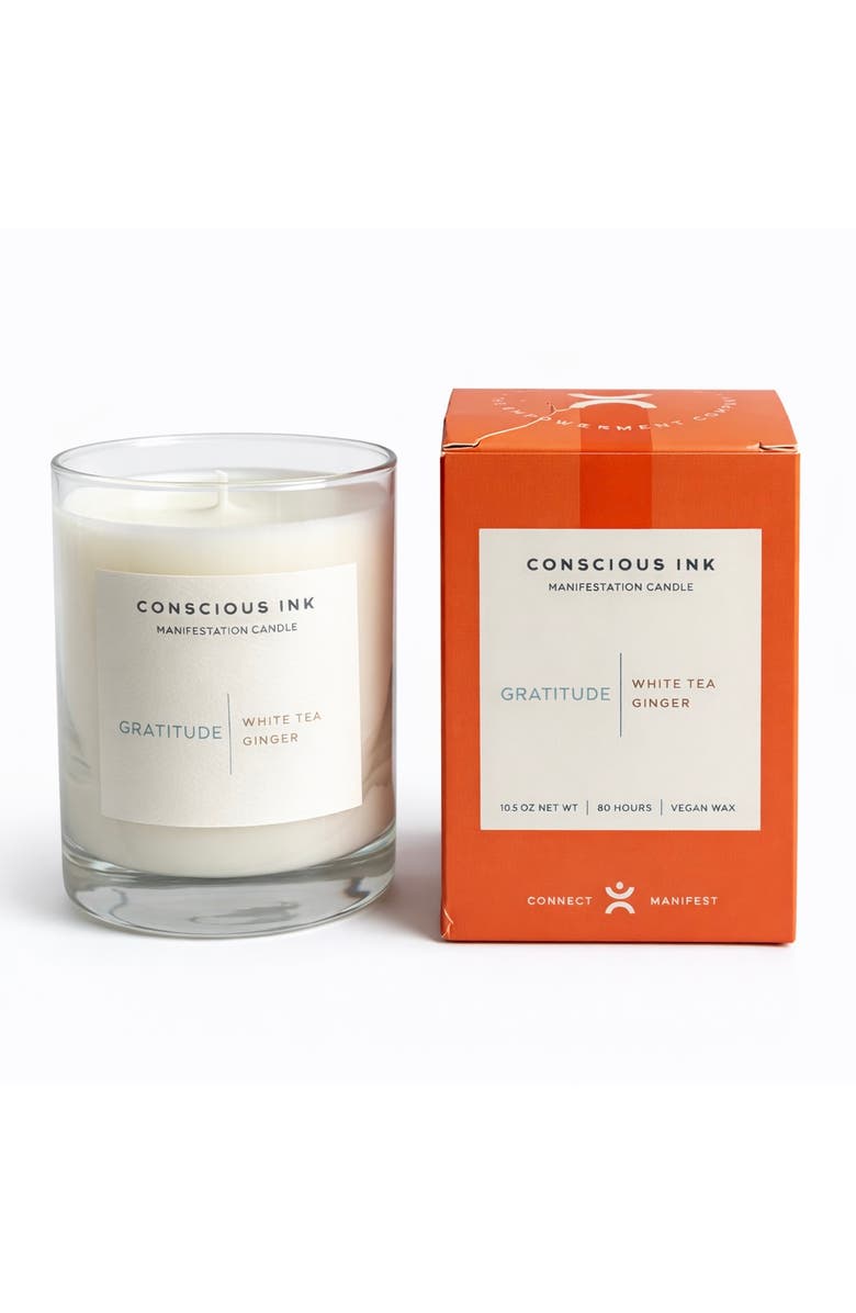Conscious Ink Gratitude White Tea + Ginger Manifestation Candle + Ink, Main, color, White