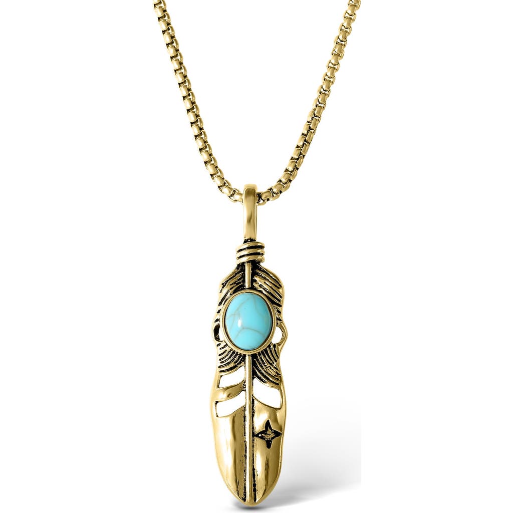 Jessica Simpson Feather Necklace With Turquoise Stone In Gold