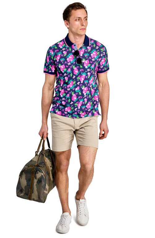 Construct Floral Skull Polo Short Sleeve In Navy/pink