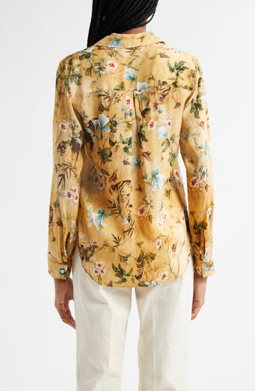 Shop L Agence L'agence Holly Floral Button-up Shirt In Gold Multi Watercolor Tiger