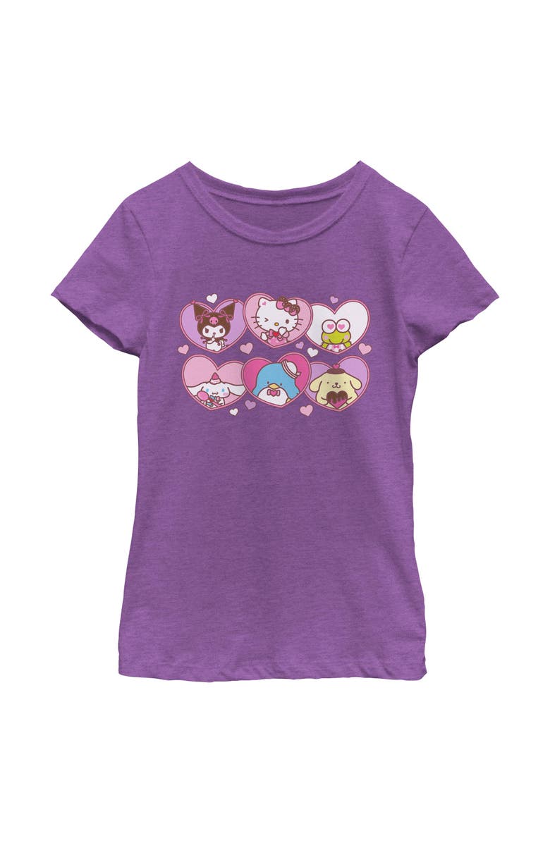 Hello Kitty Girl's Hello Kitty Cute Hearts and Portraits  Graphic T-Shirt, Main, color, Purple Berry
