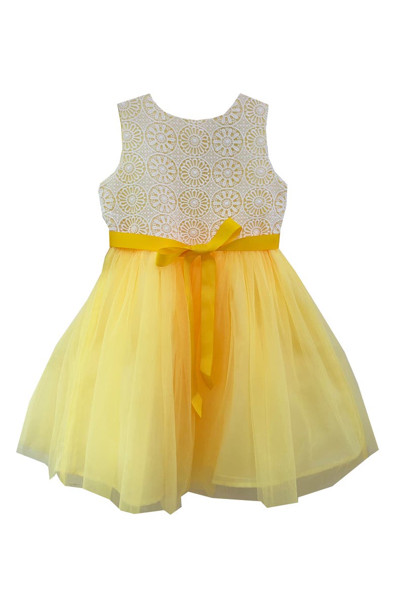JOE-ELLA Kids' Tulle Overlay Dress, Main, color, Pastel Yellow